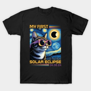 Solar Cat Eclipse, View Totality April 8 2024 Astronomy Cat T-Shirt